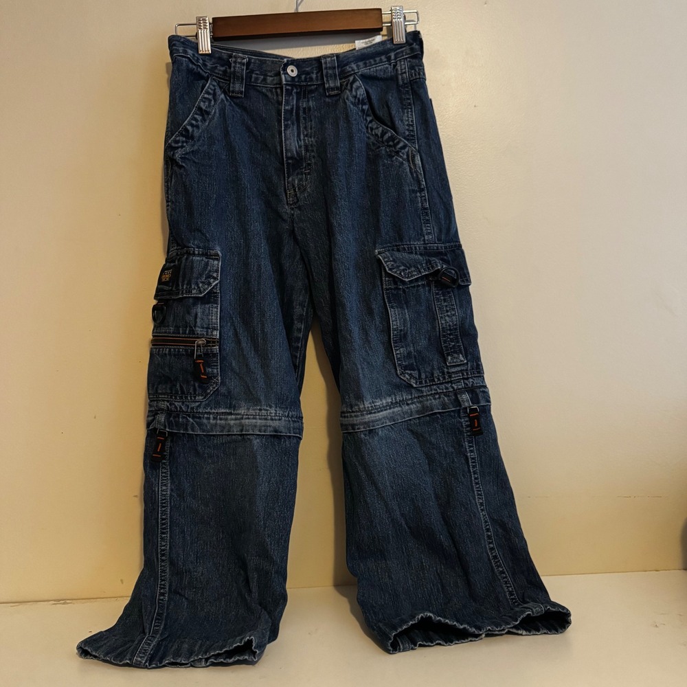 Wrangler Boys 14 Reg Blue Cargo Convertible Jeans 100% Cotton VTG Fall Basics